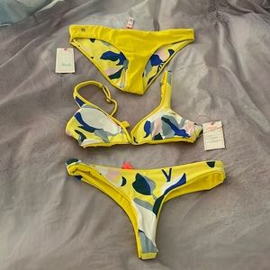 Maaji 3 piece bikini bright yellow and
reversible blue/yellow floral